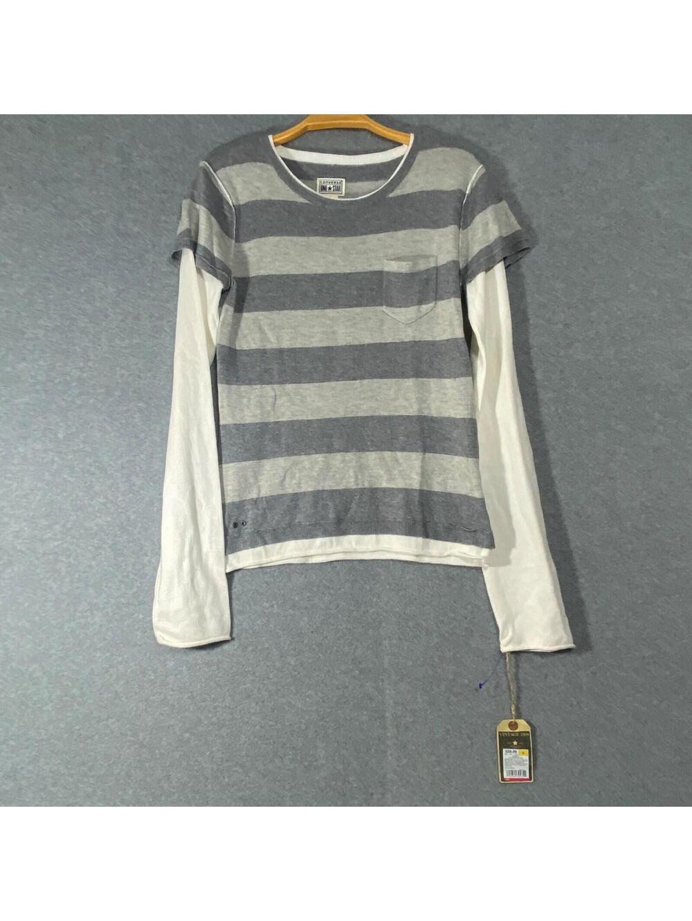 Converse One Star Sweater Heather Grey Stripes Slim Women's Size Small